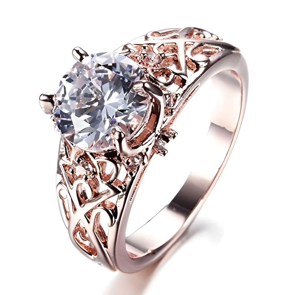 Rose Gold Sterling Silver Round Cubic Zircon Wedding Promise Gift Ring-Rings-Innovato Design-6-Innovato Design