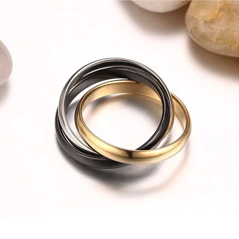 Stainless Steel Women's Triple Interlocked Rolling Wedding Band Ring-Rings-Innovato Design-4-Innovato Design