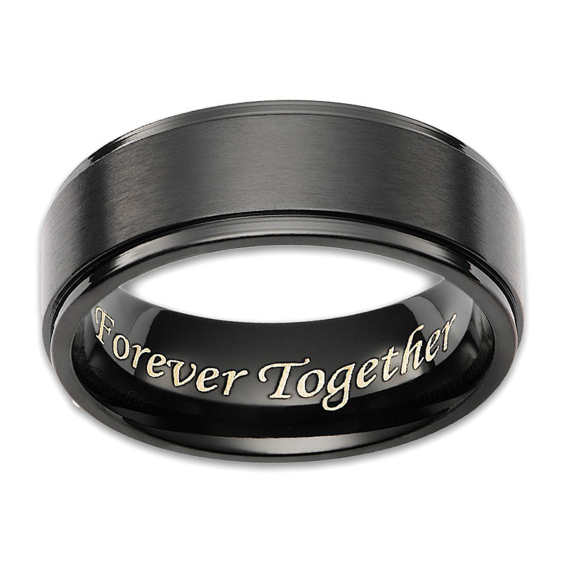 8MM Men's Black Titanium Ring Wedding Band Engraved Forever Together-Rings-Innovato Design-7-Innovato Design
