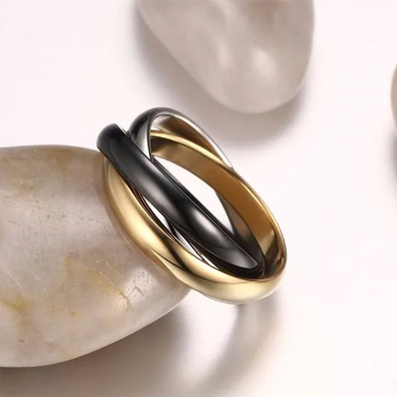 Stainless Steel Women's Triple Interlocked Rolling Wedding Band Ring-Rings-Innovato Design-4-Innovato Design