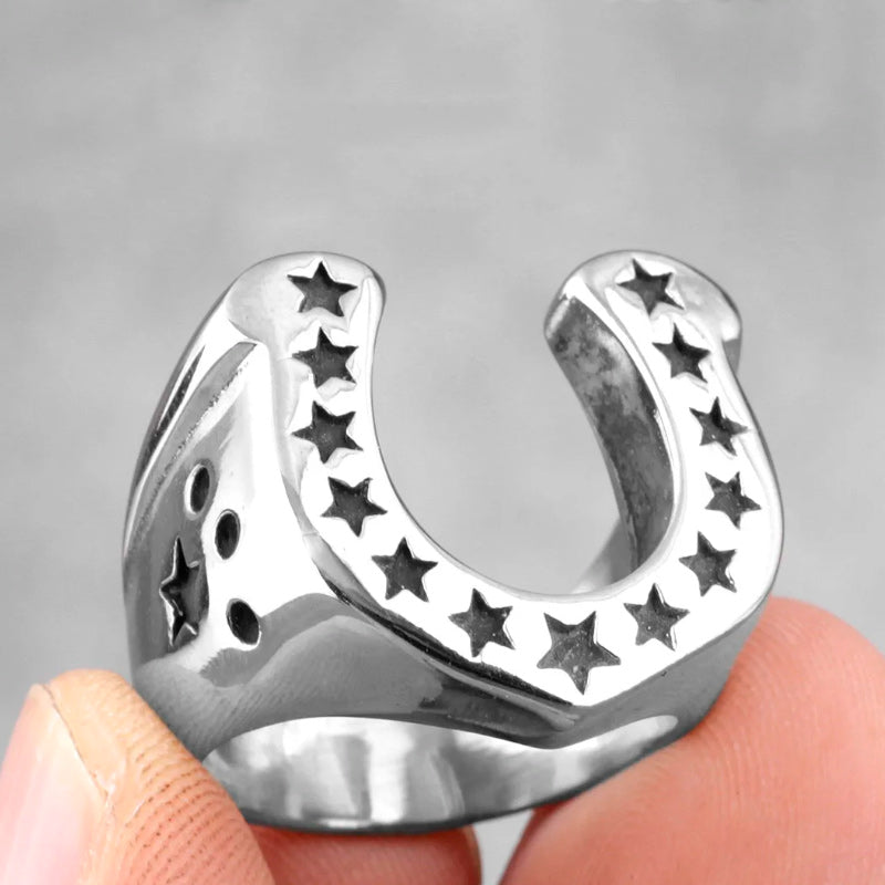 Men Stainless Steel Ring Vintage Biker Silver Black Horseshoe-Rings-Innovato Design-8-Innovato Design