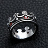 Men's Stainless Steel Ring Band Silver Tone Black Royal King Crown Knight Red Zircon
