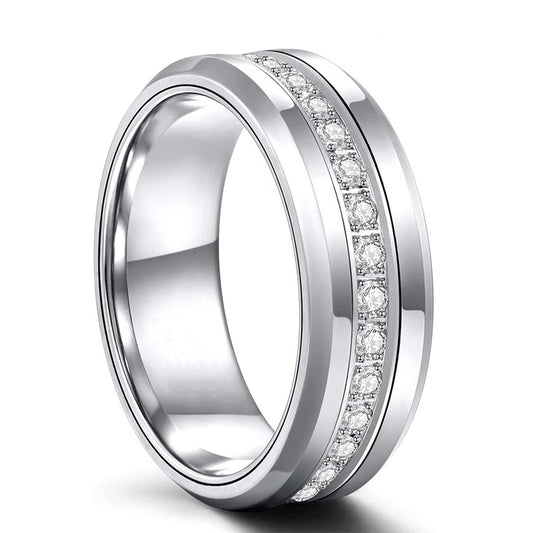 8MM Men's Titanium Ring Wedding Band Eternity Channel Set CZ High Polished-Rings-Innovato Design-7-Innovato Design