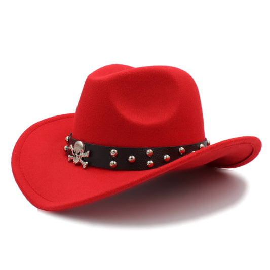Cowboy Hat with Metal Skull Band-Hats-Innovato Design-Red-Innovato Design