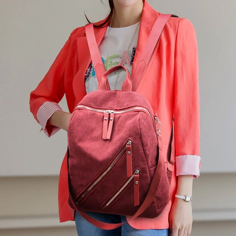 Corduroy Travel Anti-theft Backpack for Teenage Girls Women-corduroy backpacks-Innovato Design-Brown-Innovato Design