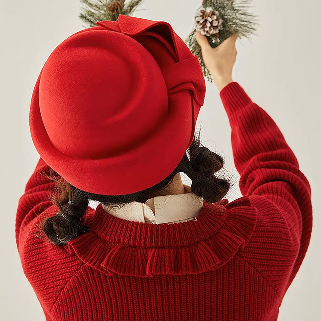 Teardrop Wool Felt Pillbox Fascinator Hat with Bow