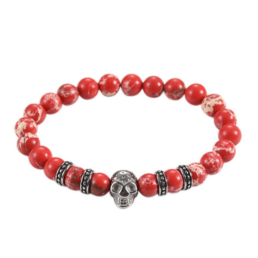 Natural Lava Stone Multicolor Beaded Skull Bracelet