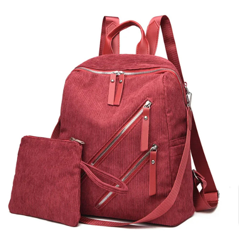 Corduroy Travel Anti-theft Backpack for Teenage Girls Women-corduroy backpacks-Innovato Design-Red-Innovato Design