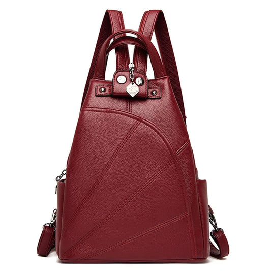 Leather School Bag and Anti-Theft Backpack-Backpacks-Innovato Design-Red-Innovato Design