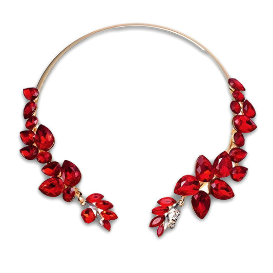 Red Glass Rhinestone Crystal Statement Pendant Chain Necklace-Necklaces-Innovato Design-Innovato Design