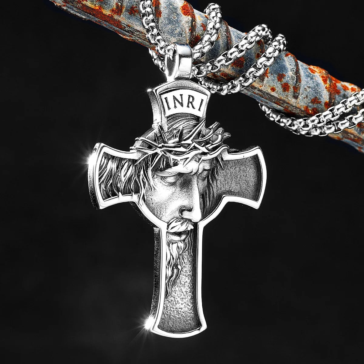 INRI Stainless Steel Jesus Cross 3D Pendant Necklace-Necklaces-Innovato Design-Innovato Design
