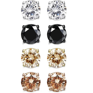 4 Pairs Stainless Steel Round Stud Earrings for Men Women Ear Piercing Earrings Cubic Zirconia Inlaid,3-8mm Available-Earrings-Innovato Design-3MM-Innovato Design