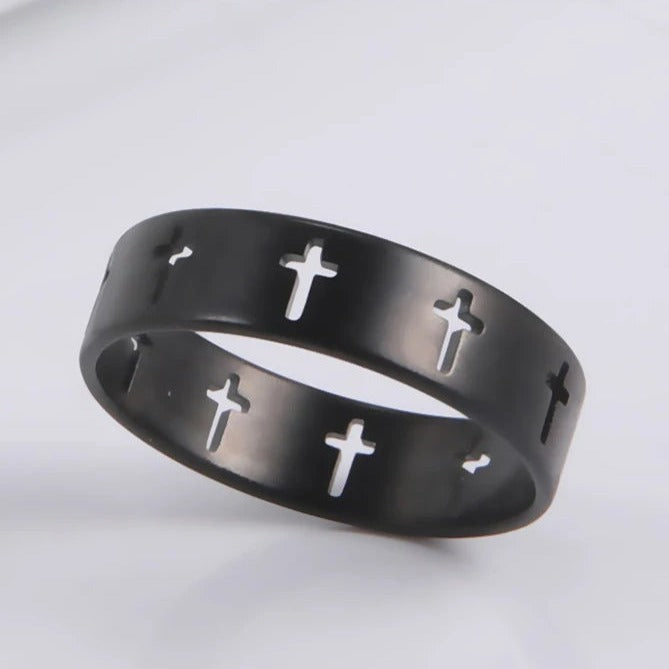 6mm Stainless Steel Hollow Cross Black Ring Wedding Engagement Band-Rings-Innovato Design-6-Innovato Design