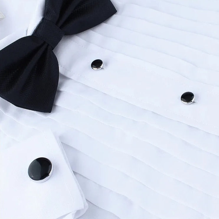 Silver Gold Two Tone Black Rose Gold Rhodium Plated Enamel Cufflinks Stud Set Tuxedo-Cufflinks-Innovato Design-black-Innovato Design