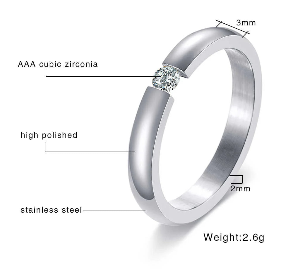 Silver Plated Stainless Steel with Round-Cut Cubic Zirconia Wedding Band-Rings-Innovato Design-6-5-Innovato Design