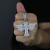 Silver Plated Angel Wing Cross Men Women Pendant CZ Necklace Rope Chain