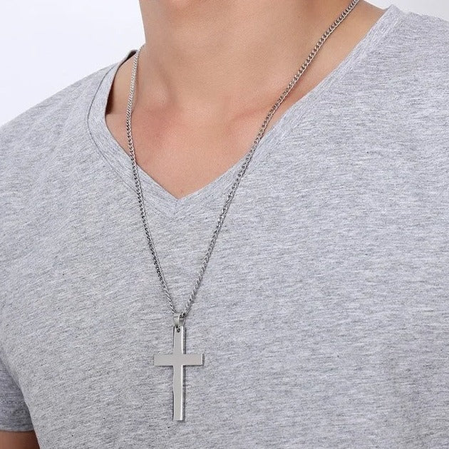 Stainless Steel Cross Pendant Chain Necklace for Men Women-Necklaces-Innovato Design-Silver-22in-Innovato Design