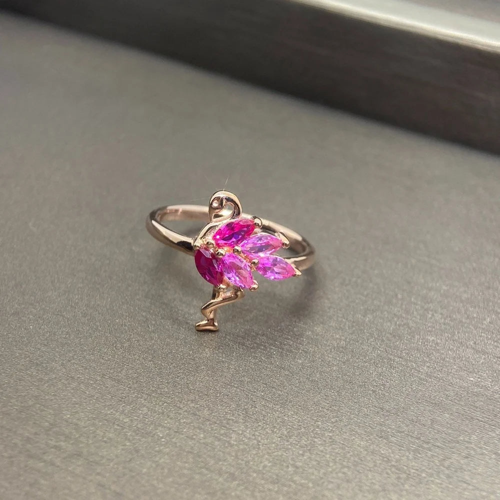 925 Sterling Silver Crystal Lovely Little Flamingo Ring Pink-Rings-Innovato Design-6-Innovato Design
