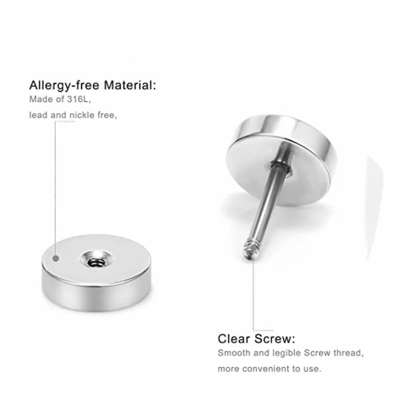 6 Pairs Stud Earrings for Men Women Ear Piercing Ear Plugs Tunnel 18G-Earrings-Innovato Design-Stainless Steel Earrings-Innovato Design