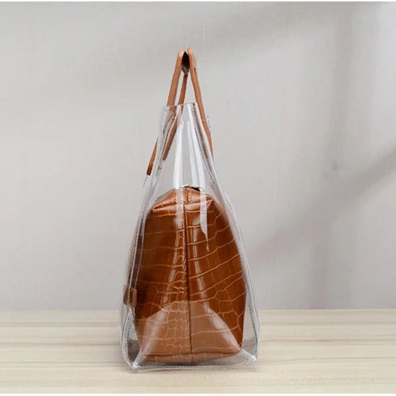 Two Piece Set Leather Clear Handbag and Purse for Women-clear backpack-Innovato Design-Innovato Design