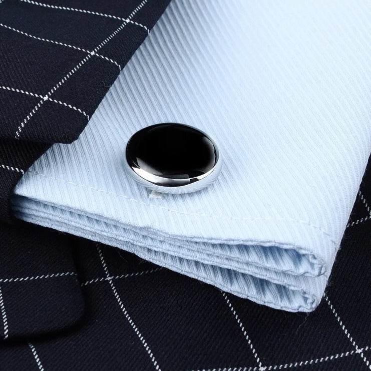 Silver Gold Two Tone Black Rose Gold Rhodium Plated Enamel Cufflinks Stud Set Tuxedo-Cufflinks-Innovato Design-black-Innovato Design