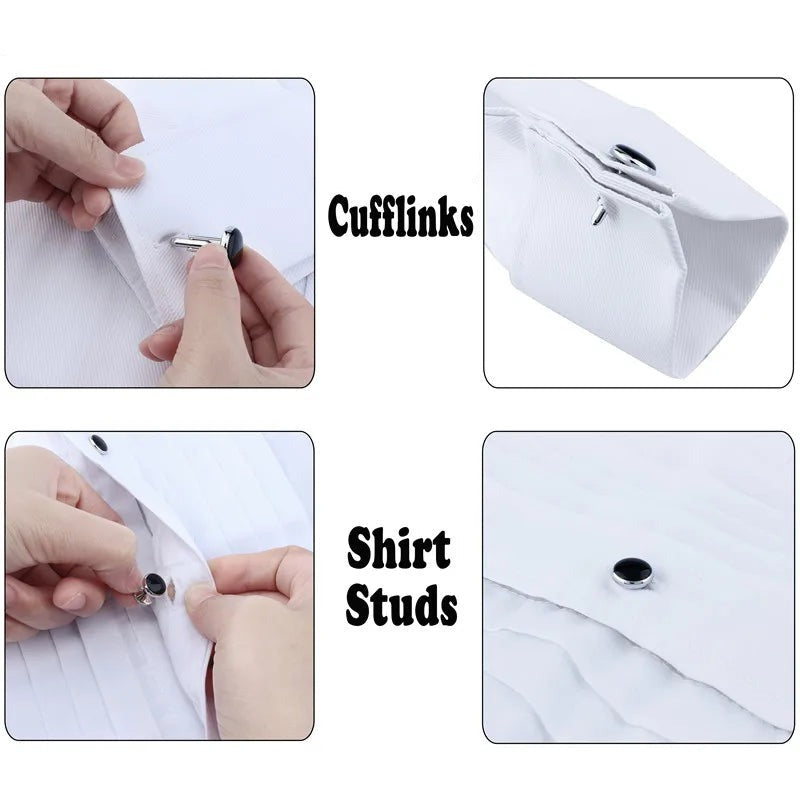 Silver Gold Two Tone Black Rose Gold Rhodium Plated Enamel Cufflinks Stud Set Tuxedo-Cufflinks-Innovato Design-black-Innovato Design