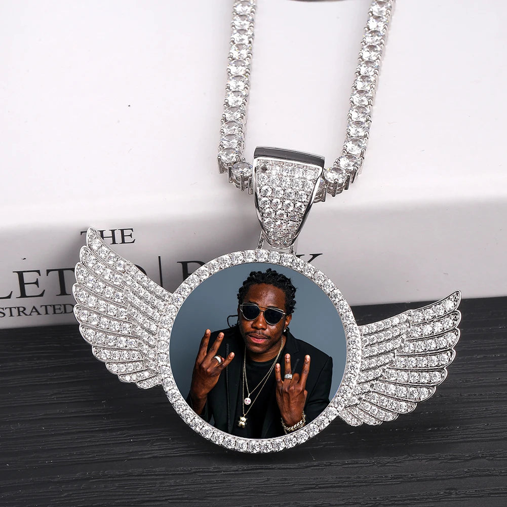 Custom Photo Memory Medallion Cubic-Zirconia Hip-hop Pendant Necklace-Necklaces-Innovato Design-Silver-Rope-18in-Innovato Design