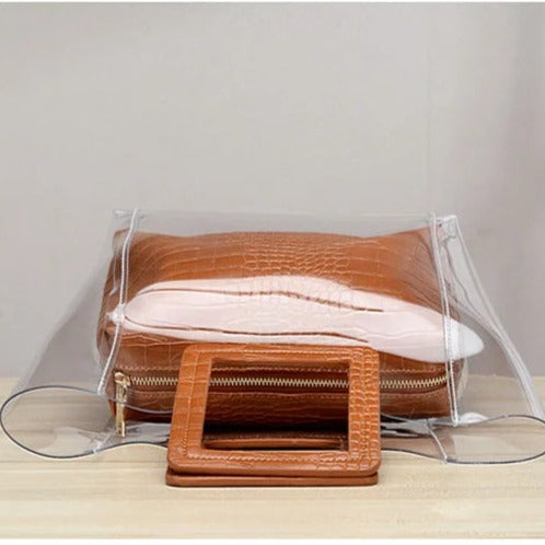 Two Piece Set Leather Clear Handbag and Purse for Women-clear backpack-Innovato Design-Innovato Design