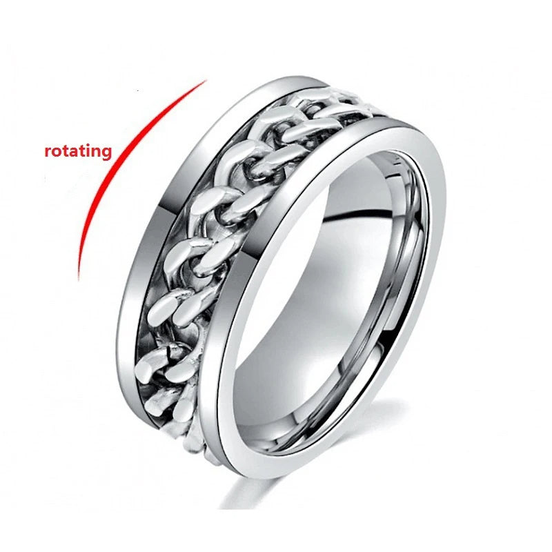Stainless Steel Rings for Men Engagement Wedding Band Rotatable Chain Ring-Rings-Innovato Design-7-Innovato Design