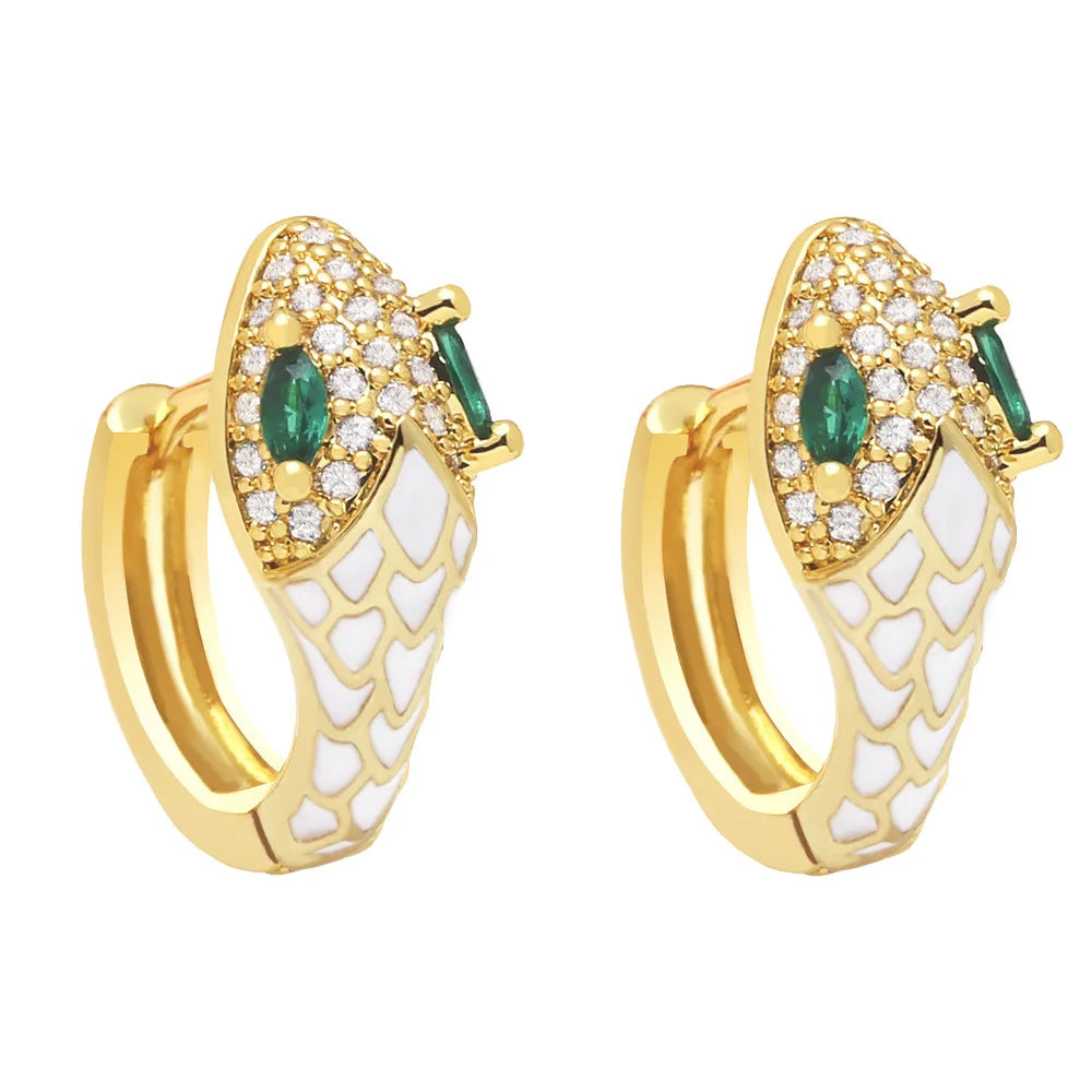 925 Sterling Silver Hoop Huggie Enamel Crystal Cobra Earrings-Earrings-Innovato Design-Black-Innovato Design