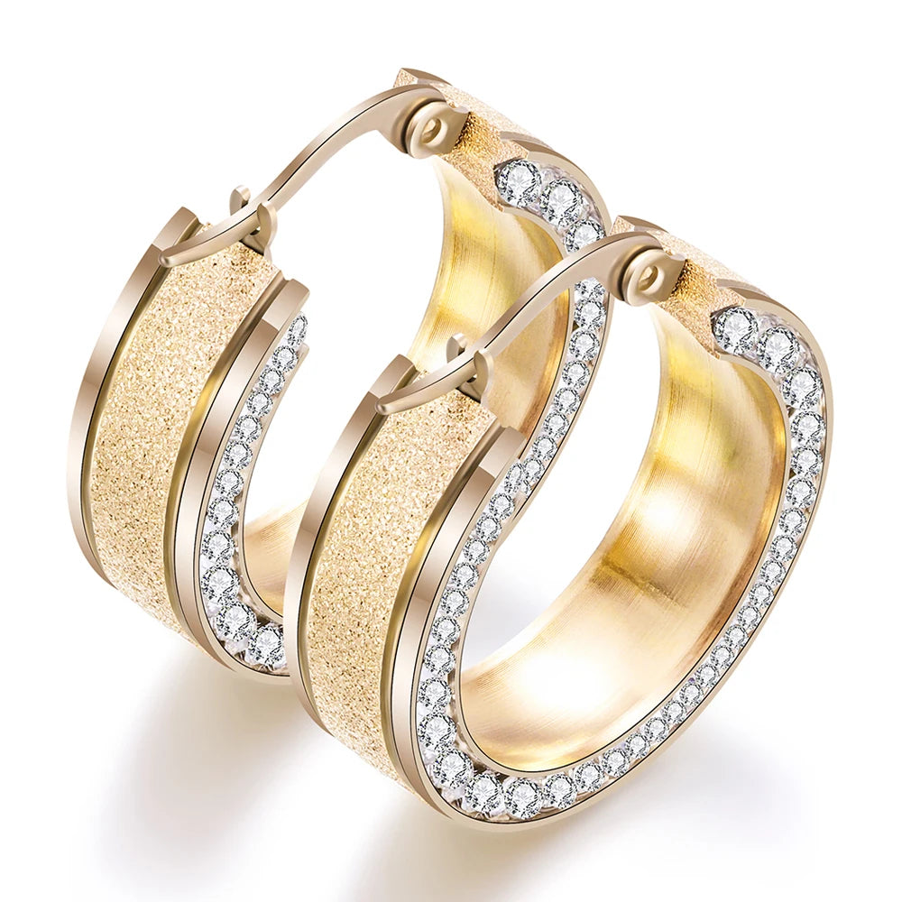 Stainless Steel Hoop Earrings for Men Women Huggie Earrings Unique Cubic Zircon Inlay Set