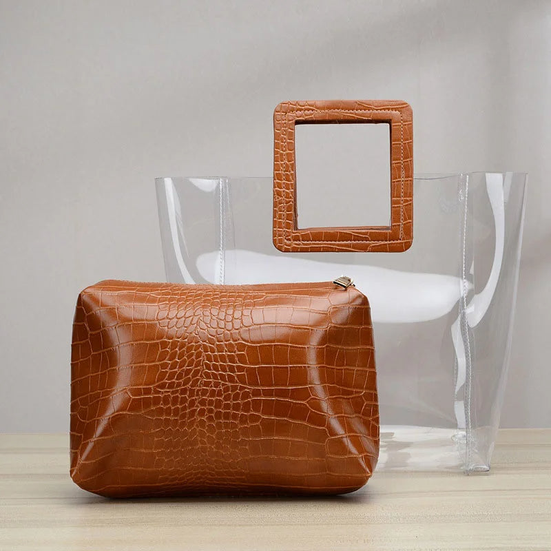 Two Piece Set Leather Clear Handbag and Purse for Women-clear backpack-Innovato Design-Innovato Design