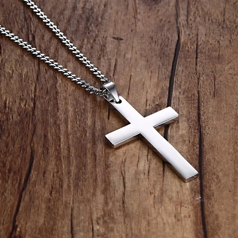 Stainless Steel Cross Pendant Chain Necklace for Men Women-Necklaces-Innovato Design-Silver-22in-Innovato Design