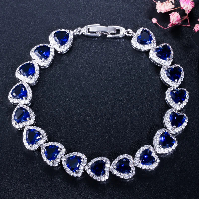 Women's 925 Sterling Silver Full Zircon Elegant Heart-shaped Tennis Bracelet