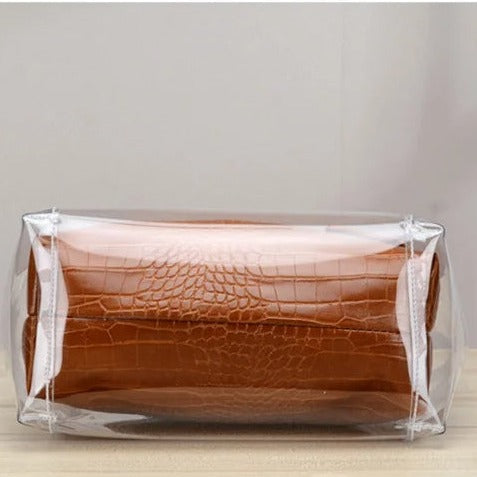Two Piece Set Leather Clear Handbag and Purse for Women-clear backpack-Innovato Design-Innovato Design