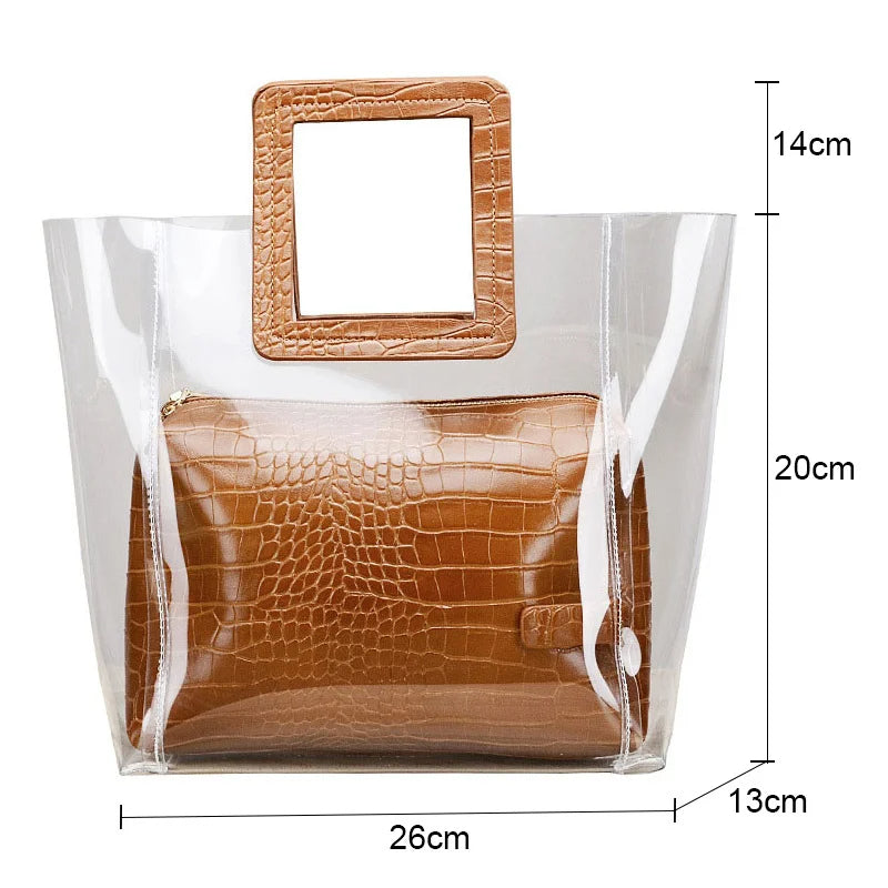 Two Piece Set Leather Clear Handbag and Purse for Women-clear backpack-Innovato Design-Innovato Design