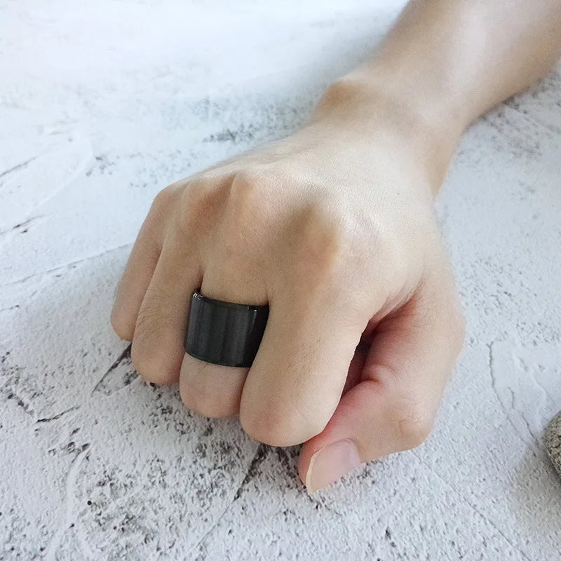 Men 14mm Big Tungsten Metal Ring Black Wedding Engagement Band Flat Top Pipe Cut Matte Finish Comfort Fit-Rings-Innovato Design-7-Innovato Design