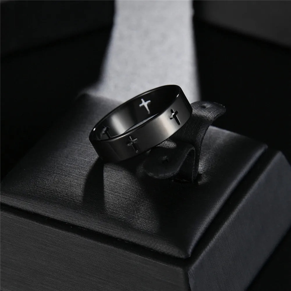 6mm Stainless Steel Hollow Cross Black Ring Wedding Engagement Band-Rings-Innovato Design-6-Innovato Design