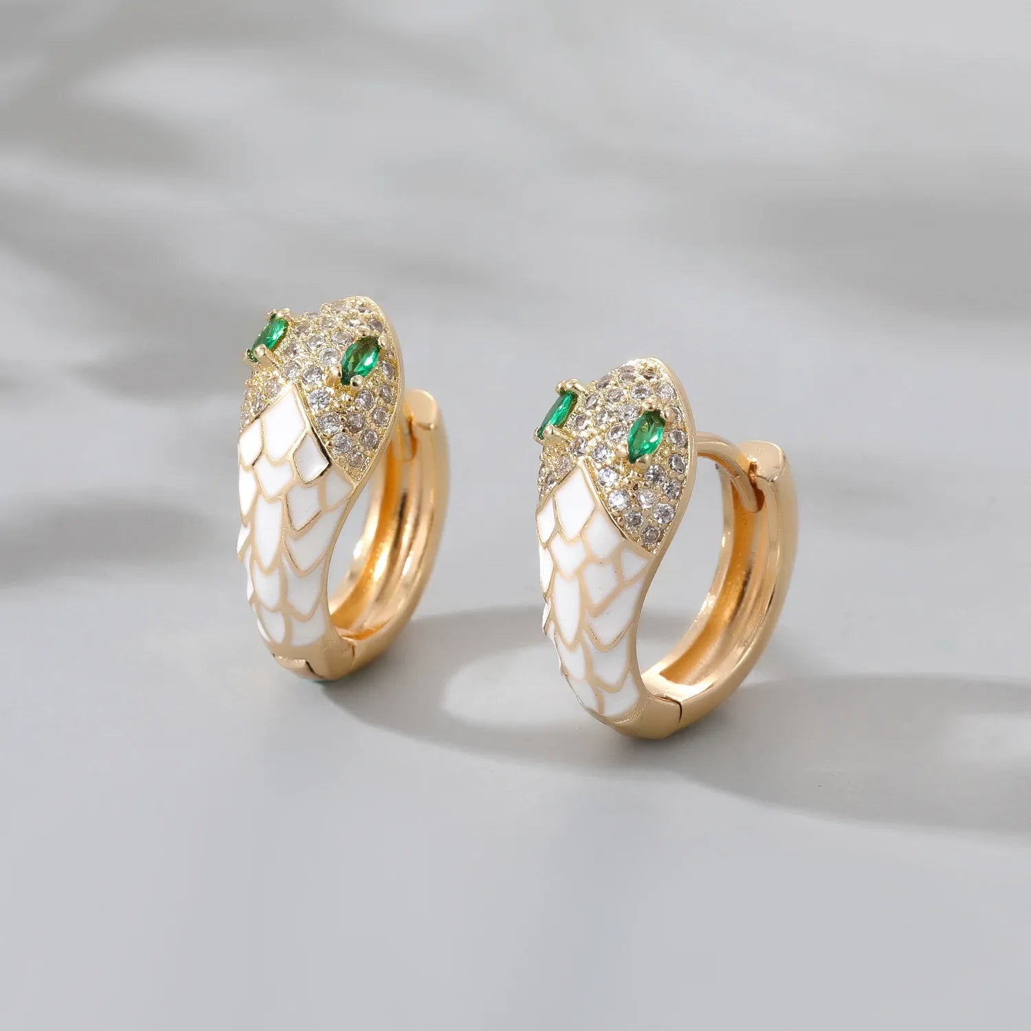 925 Sterling Silver Hoop Huggie Enamel Crystal Cobra Earrings-Earrings-Innovato Design-Black-Innovato Design