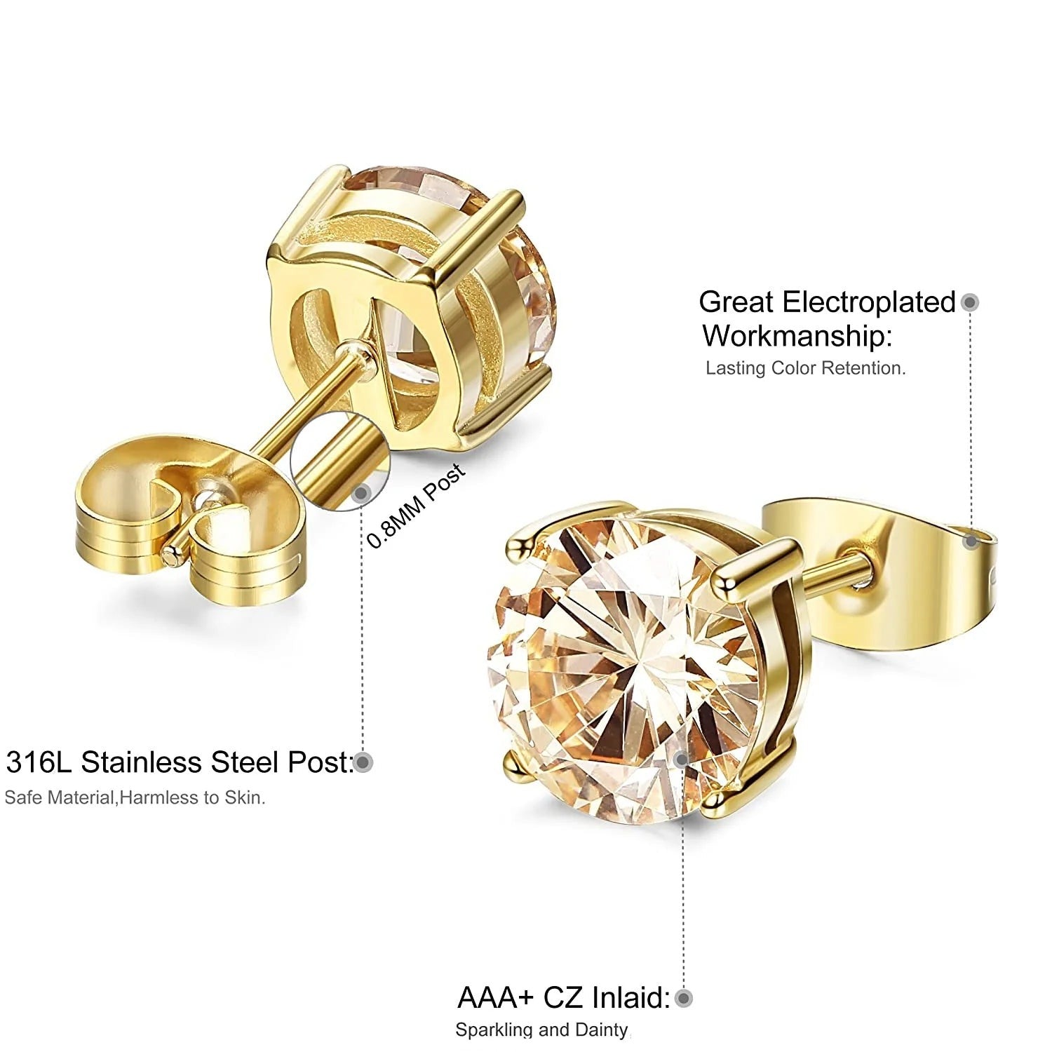 4 Pairs Stainless Steel Round Stud Earrings for Men Women Ear Piercing Earrings Cubic Zirconia Inlaid,3-8mm Available-Earrings-Innovato Design-3MM-Innovato Design