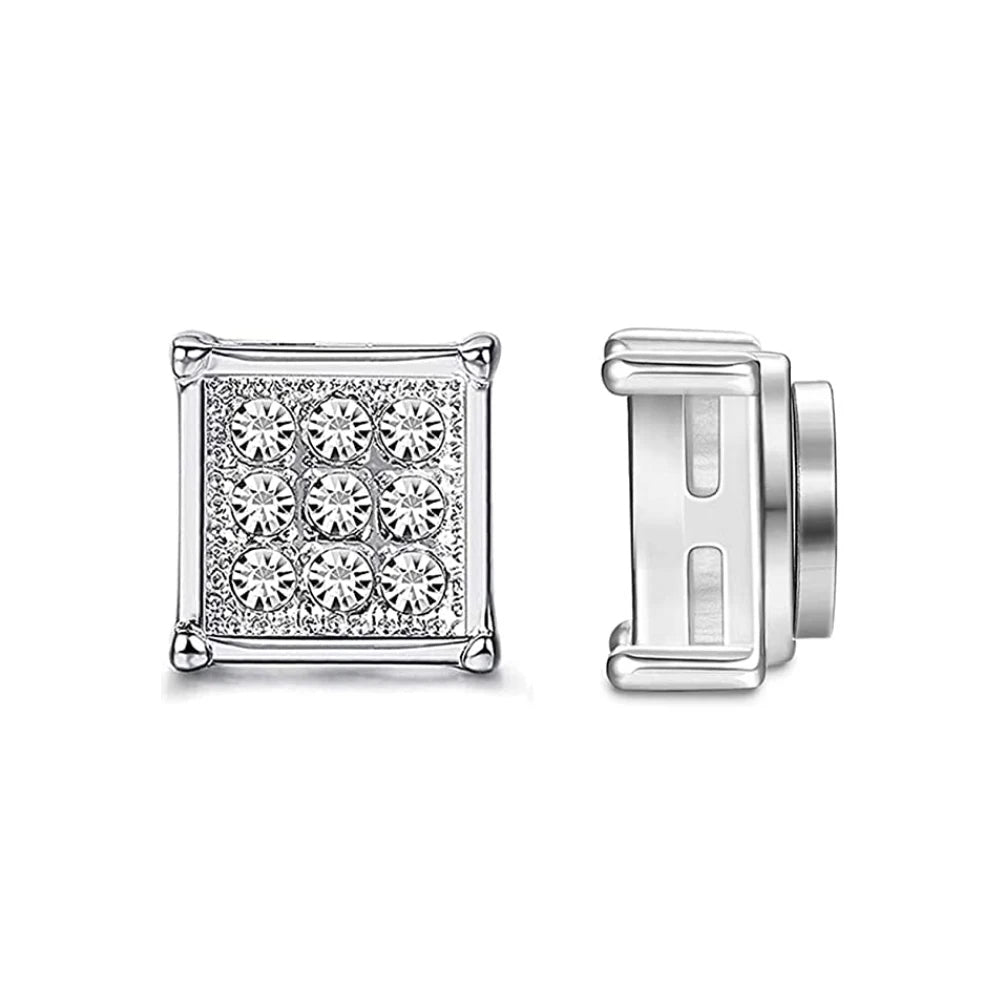 8mm Rhinestone Square Shape Magnetic Stud Black Silver Earrings-Earrings-Innovato Design-One Pair Silver Color-Innovato Design