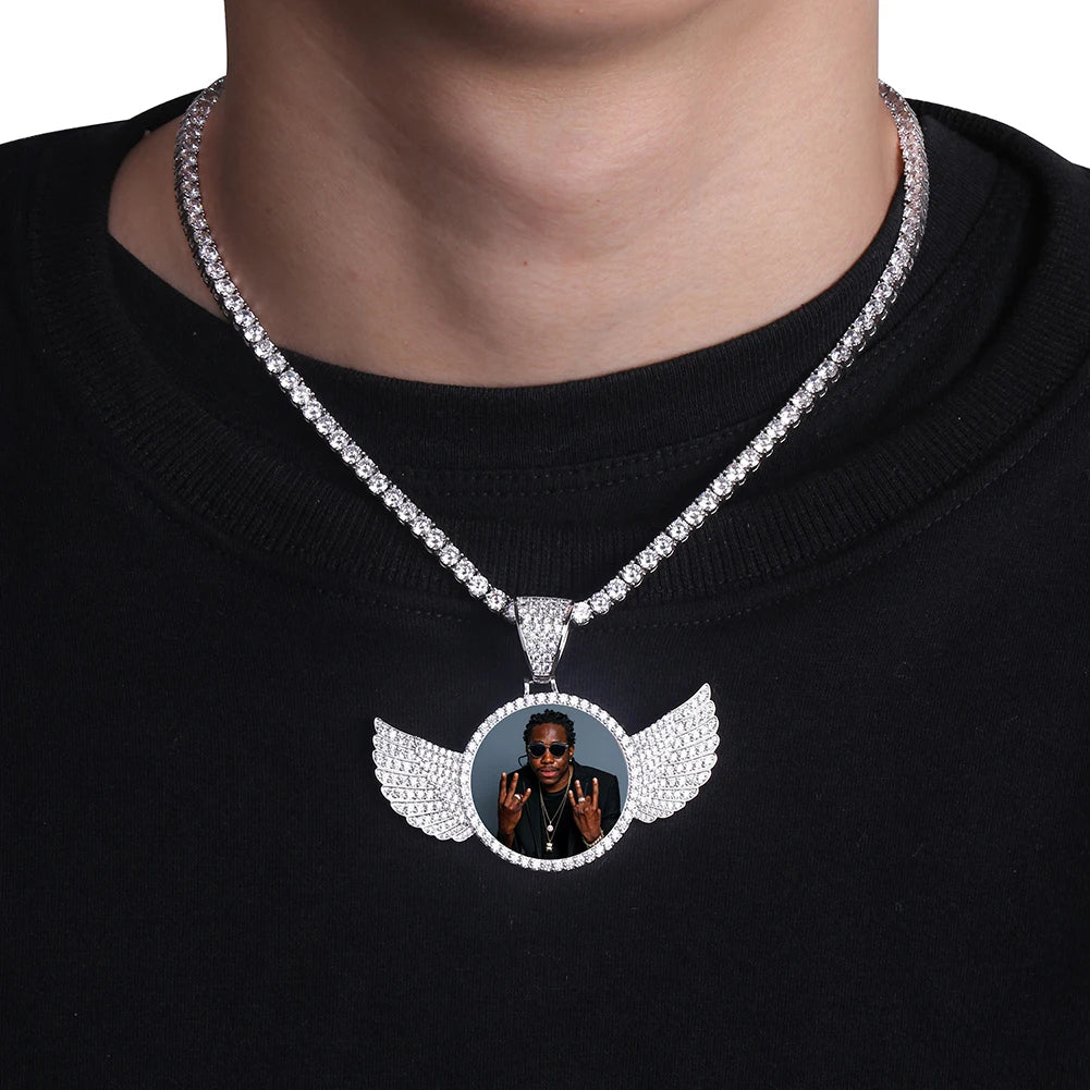 Custom Photo Memory Medallion Cubic-Zirconia Hip-hop Pendant Necklace-Necklaces-Innovato Design-Silver-Rope-18in-Innovato Design