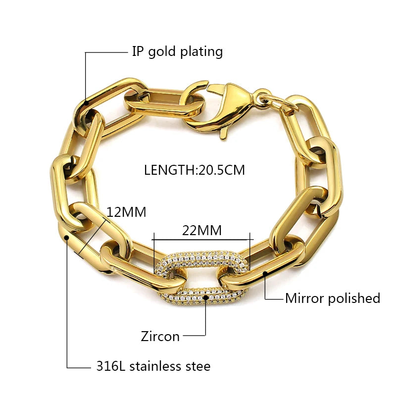 Unisex Stainless Steel Link Chain Bracelet Crystal-Bracelets-Innovato Design-Gold-Innovato Design