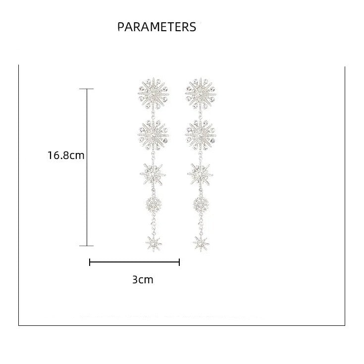 Women's Cubic Zirconia Gorgeous Snowflake Chandelier Long Dangle Earrings Clear Silver-Tone-Earrings-Innovato Design-Innovato Design