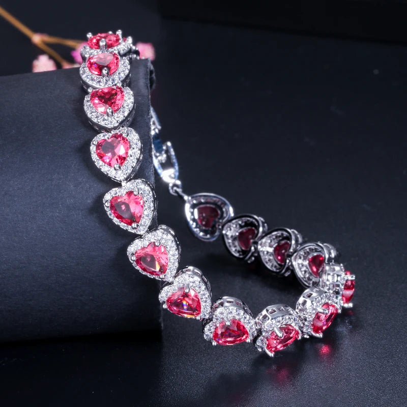 Women's 925 Sterling Silver Full Zircon Elegant Heart-shaped Tennis Bracelet
