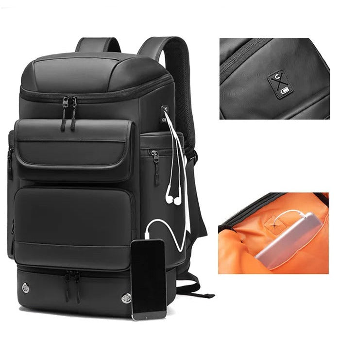 Multifunction Waterproof USB Charging 45 Liter Backpack with Shoe Compartment