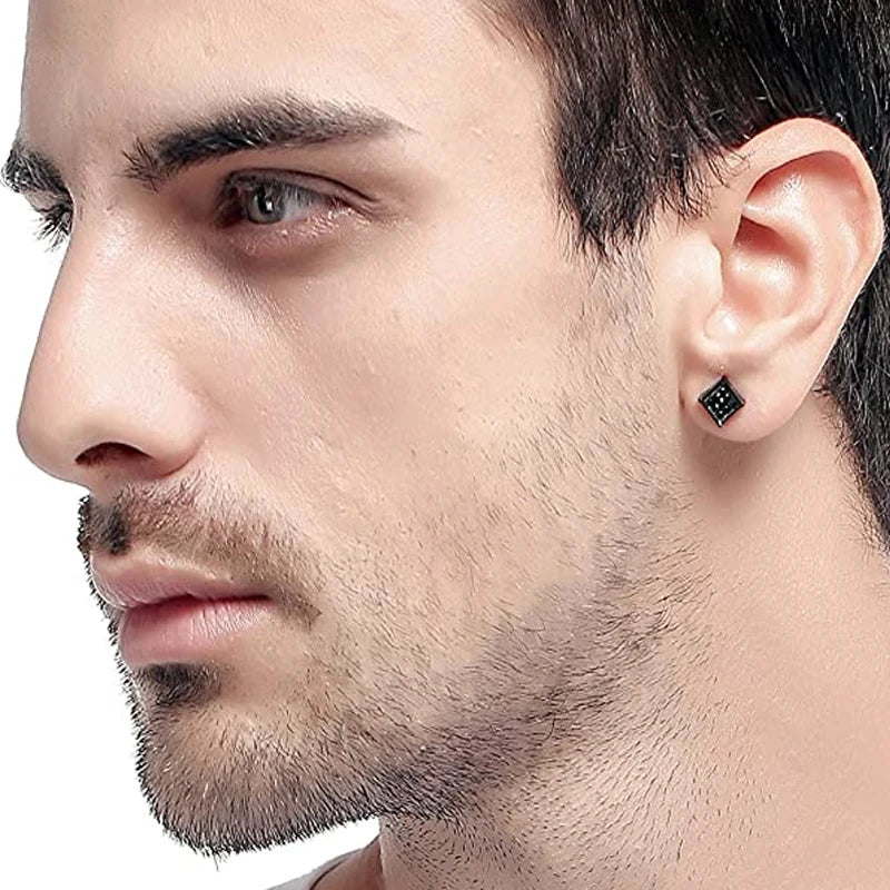 4 Pairs Stainless Steel Stud Earrings for Men Women Square Earrings CZ Inalid,6-8MM-Earrings-Innovato Design-4 Pairs 6mm-Innovato Design