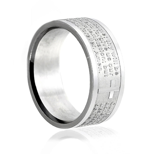 Men Women 8 mm Stainless Steel Ring English Lord's Prayer Cross Band-Rings-Innovato Design-6-Innovato Design
