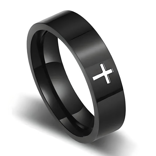 Men Stainless Steel Black Lord Prayer Cross Ring-Rings-Innovato Design-7-Innovato Design