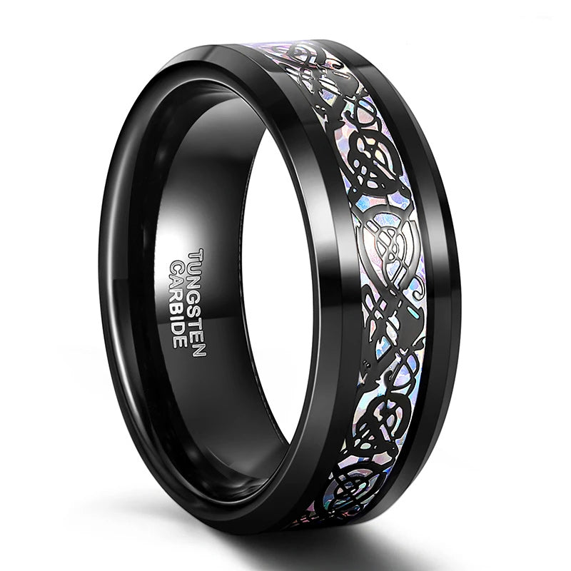 8mm Tungsten Carbide Wedding Band Ring Colorful Celtic Dragon Design ...